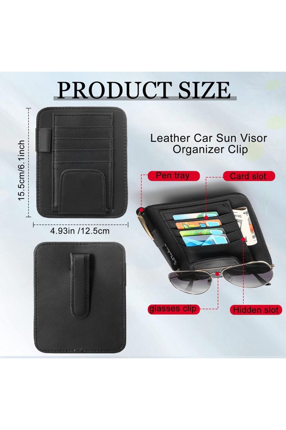 TYFRW-BOAO 2 Packs Car Sun Visor Organizer, Sunglasses Holders for Car Sun Visor PU Auto Interior Accessories Storage Travel Document Holder with Multi Pocket (6.1 x 4.93 Inches, Black)