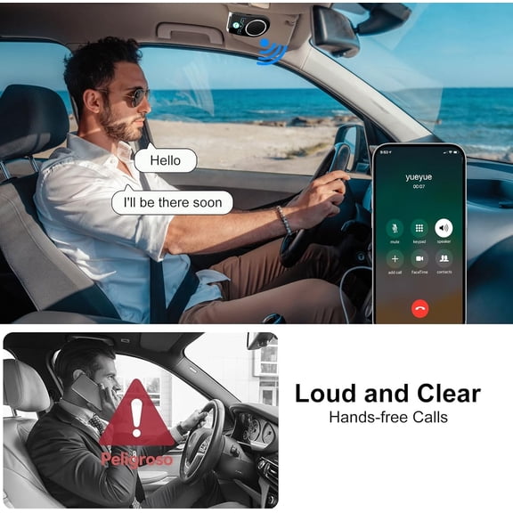 TYFRW-Bluetooth 5.0 Car Speaker, in Car Speakerphone, Bluetooth Receiver for Cell Phone Support Siri Google Voice Assistant, Built in Microphone&3W Speaker for Handsfree Calls, GPS, Music