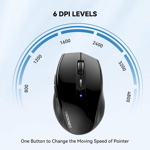 TYFRW-Bluetooth Mouse, 4800 DPI Wireless Mouse, 2-Year Battery 6 Adjustable DPI, 6 Buttons Compatible with Laptop/Windows/Computer - Black
