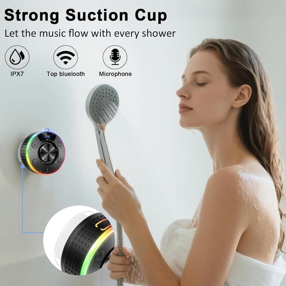 TYFRW-Bluetooth Shower Speaker, Portable Bluetooth 5.4 Speaker with 360HD Stereo Sound and Robust Bass, IPX7 Waterproof Speakers, LED Light, Built in Mic for Home, Party, Outdoor. Gift For Men Women