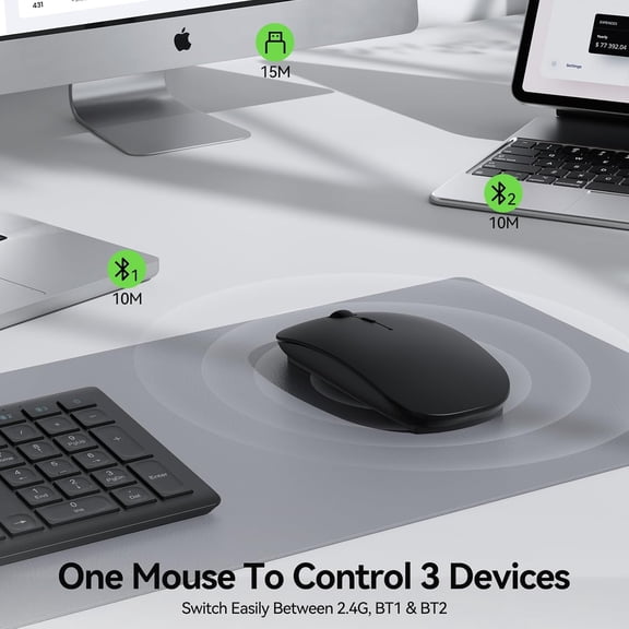 TYFRW-Bluetooth Wireless Mouse for Laptop, Rechargeable Silent Computer Mouse (Bluetooth 5.2/3.0 & 2.4G), Ultra-Thin, 6-Level Adjustable 4800 DPI Bluetooth Mouse for Mac OS, iPad, Windows, Android