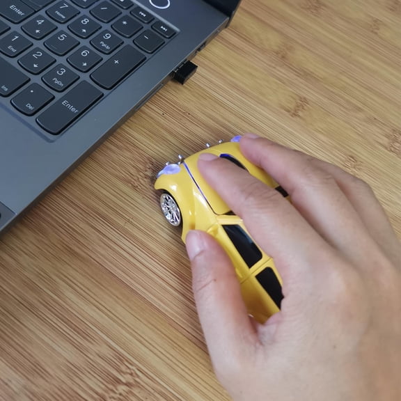 TYFRW-Car Mouse for Computer, Cool and Cute Car-Shaped Mouse, Wireless 2.4Ghz Optical Mice for Laptop PC Mac (Yellow)