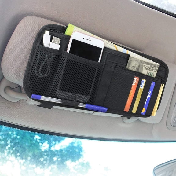 TYFRW-Car Sun Visor Organizer, Vehicle Visor Storage Pouch, Auto CD and Glasses Holder, Interior Car Accessories for Credit Card and Registration Document, Fits Most Cars, SUVs, Jeeps, Trucks