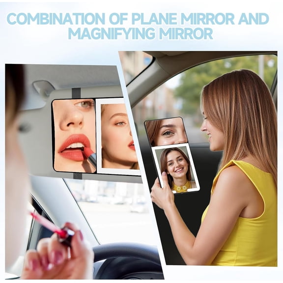 TYFRW-Car Sun Visor Vanity Mirror with Lights,Side with 6 inch 20X Magnifying Mirror,Rechargeable Car Makeup Mirror with 3 Light Modes,Dimmable Touch Led Screen,Black