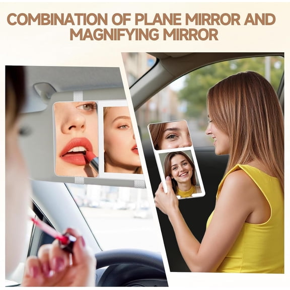 TYFRW-Car Sun Visor Vanity Mirror with Lights,Side with 6 inch 20X Magnifying Mirror,Rechargeable Car Makeup Mirror with 3 Light Modes,Dimmable Touch Led Screen,White