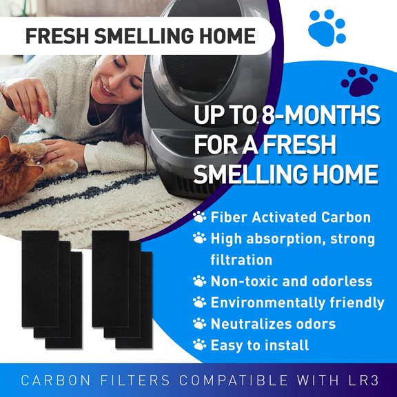 TYFRW-Carbon Filters for Litter Box Automated, 6 Pack Replacement Filters 9"3" Thickened Type, Activated Carbon Filters Absorb Odor & Dust Control Moisture