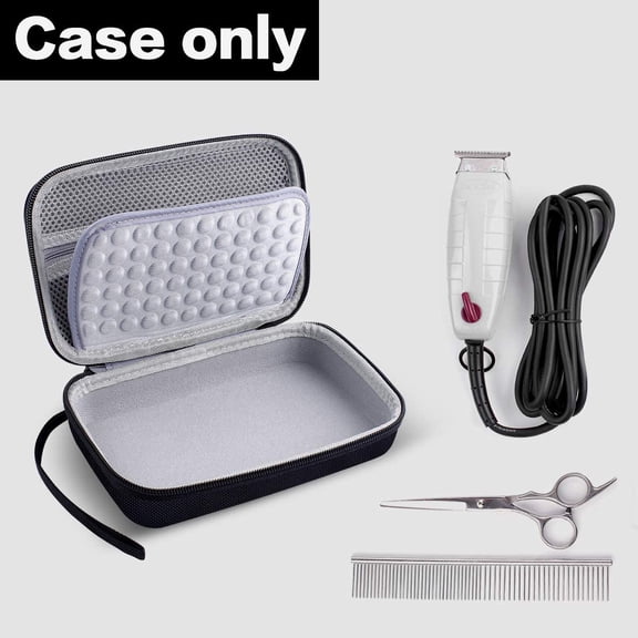 TYFRW-Case for Andis Professional T-Outliner Beard & Hair Trimmer, Model GTO 04780/04710/04603/04775, with Mesh Pocket for Attachment Set - Bag Only (Black+Grey Inner)