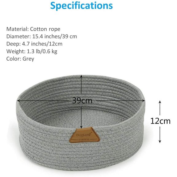 TYFRW-Cat Bed Basket Nest Round Cotton Rope Woven Warm Medium,Pet Sleeping Bed House Cute Fun Scratcher Scratching Scratch Mat Pad for Puppy Small Dogs Indoor Play Eco Washable Winter Summer (Gray)
