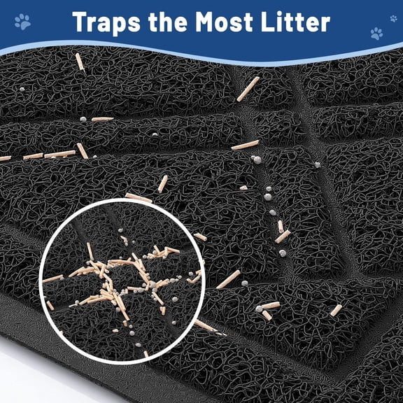 TYFRW-Cat Litter Box Mat 30x17, Non-Slip Water Resistant Litter Trapping Mat, Easy Clean Less Waste and Urine-Locking Cat Carpet for Indoor, Black