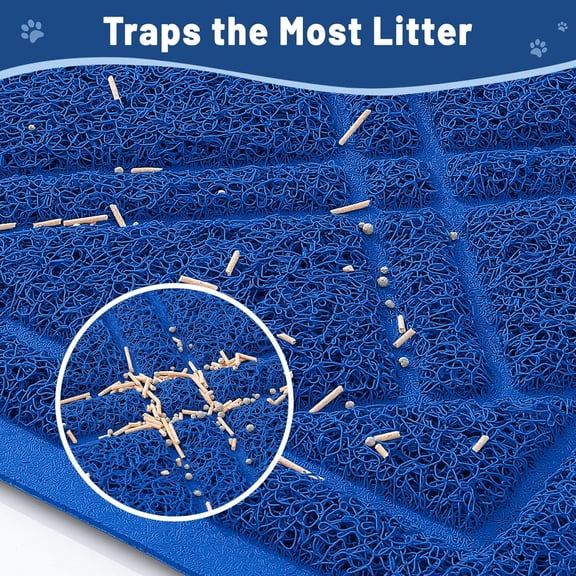 TYFRW-Cat Litter Box Mat 30x17, Non-Slip Water Resistant Litter Trapping Mat, Easy Clean Less Waste and Urine-Locking Cat Carpet for Indoor, Blue