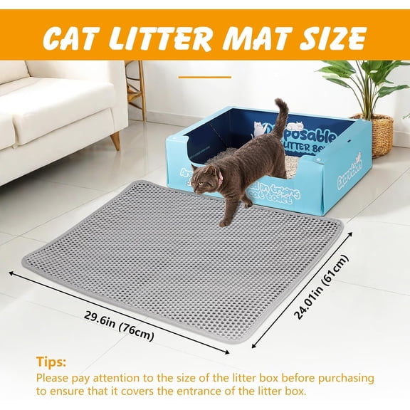 TYFRW-Cat Litter Mat, 30x24 Inch Double Layer Litters Box Mat, Waterproof Cat Mat for Litter Box(Gray)