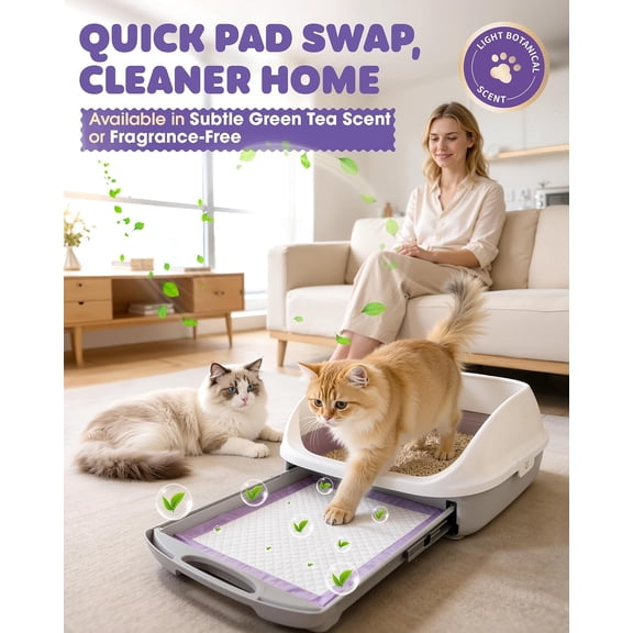 TYFRW-Cat Pee Pads, Fits Breeze Litter Box System, Leak-Resistant Disposable Pee Pad for Cats, 12 x 17.5" Cat Litter Pads, 900g Absorbency, for Litter Box Drawers, 40 Count, Fresh Scent