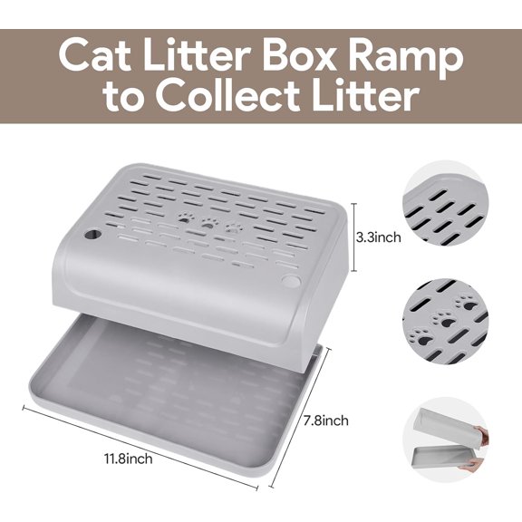 TYFRW-Cat Ramp for Litter Box Step, Self Cleaning Cat Litter Box Ramp Trapper with Storage Double Layered, Small Step Pedal Stool with Filter Function Steps for Small & Elderly Cats(Gray 11.8"x 7.87"