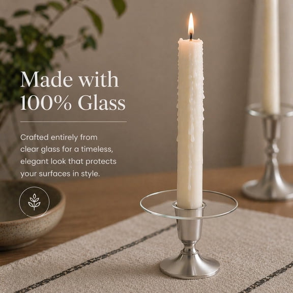 TYFRW-Clear with Silver Rim Glass Bobeche Wax Catcher for Taper Candles, Drip Protector, 2 Pack