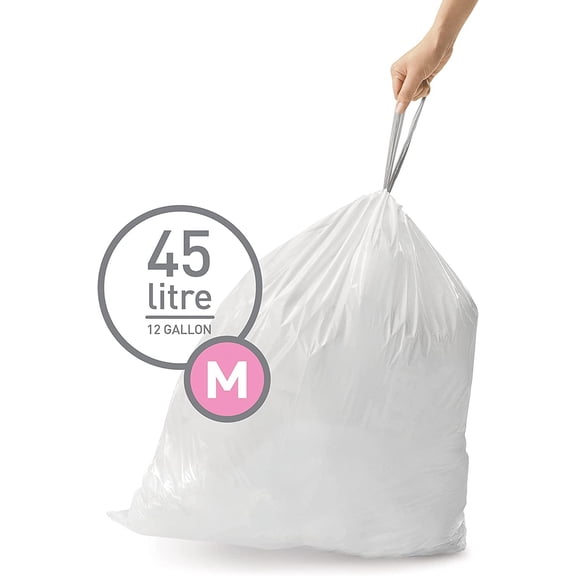 TYFRW-Code M Custom Fit Drawstring Trash Bags in Dispenser Packs, 20 Count, 45 Liter / 11.9 Gallon, White