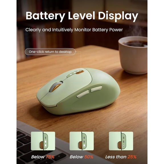 TYFRW-Dual-Mode Wireless Mouse with Visible Battery Indicator, Silent Rechargeable Bluetooth & 2.4G Computer Mouse, 1600 DPI, One-Click Desktop Privacy Key, Portable Mice for Laptop/PC/Mac - Green
