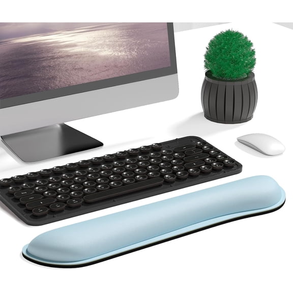 TYFRW-Enlarge Keyboard Wrist Rest, Memory Foam Keyboard Wrist Cushion for Computer Desk Mats Support, Typing Pain Relief Ergonomic Mouse Pad Rests with Non-Slip Base for Gaming, Laptop, Sky Blue