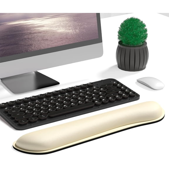 TYFRW-Enlarge Keyboard Wrist Rest, Memory Foam Keyboard Wrist Cushion for Computer Desk Mats Support, Typing Pain Relief Ergonomic Mouse Pad Rests with Non-Slip Base for Gaming Laptop, Navajo White