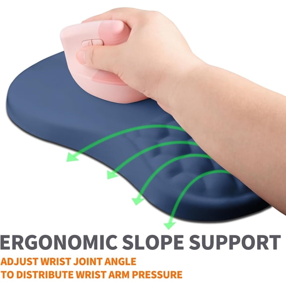 TYFRW-Ergonomic Joint Wrist Support Mouse Pad with Memory Foam Cushion Massage Bump, Carpal Tunnel Pain Relief Mousepad Slope Design for Wrist Rest, 11.8x7.9 in, Dark Steel Blue