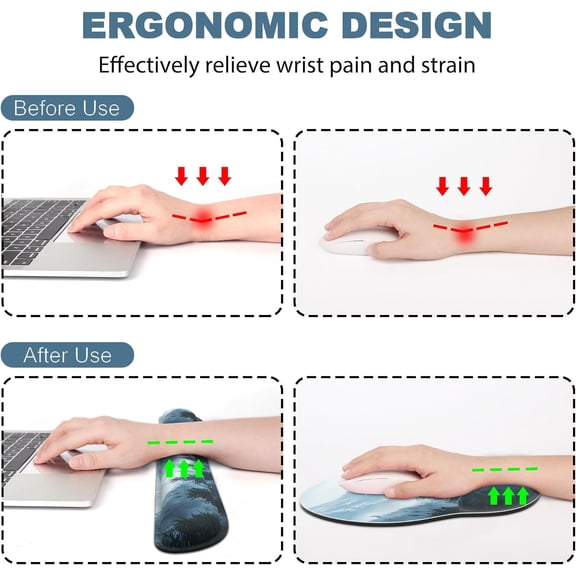 TYFRW-Ergonomic Mouse Pad with Wrist Rest and Keyboard Wrist Rest, Mousepad and Wrist Rest for Computer Keyboard, Pain Relief, Non-Slip Rubber Base, Mouse Pad with Wrist Support for Gaming, Cloud For