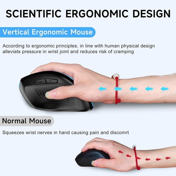 TYFRW-Ergonomic Vertical Wireless Mouse - 2.4G Optical Cordless Mice with 3 DPI Levels (800/1200/1600) - Right-Handed Large Size Mouse for Laptop, Mac, PC, Desktop-Blue