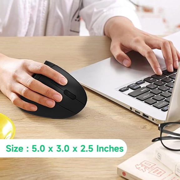 TYFRW-Ergonomic Vertical Wireless Mouse Stylish Rechargeable 2.4G Optical Mice Cordless Mouse with USB Receiver, 800/1200 /1600 DPI, 5 Buttons for Laptop,PC,Mac,Computer (Black)