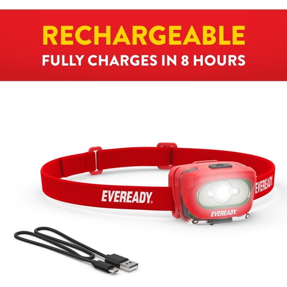 TYFRW-Eveready X200 LED Rechargeable Headlamps (2-Pack), Super Bright IPX4 Water Resistant Head Lights for Running, Camping, Emergency, Outdoors (USB Cable Included)