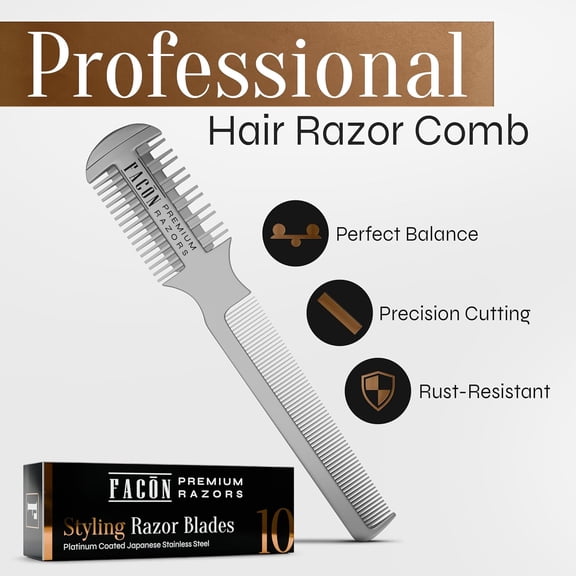 TYFRW-Facn Razor Comb for Hair Cutting - Professional Hair Cutting Comb Kit with 12 Replacement Blades, Double Edge Shaper for Salon & Home, Premium Styling Thinning Texturizing Split Ends Trimming
