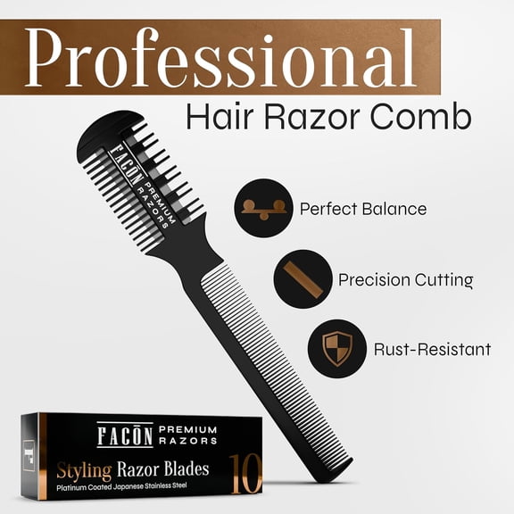 TYFRW-Facn Razor Comb for Hair Cutting - Professional Hair Cutting Comb Kit with 12 Replacement Blades, Double Edge Shaper for Salon & Home, Premium Styling Thinning Texturizing Split Ends Trimming
