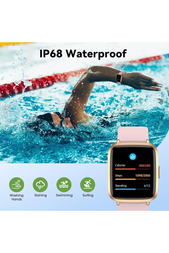 -Fitness Tracker Watch with Heart Rate Monitor, Activity Tracker with Pedometer, Sleep Monitor, Calories & Step Counter, IP68 Waterproof Smart Watches for Women Men Fitness Watch for Sports