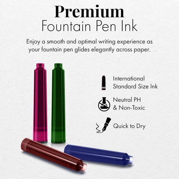 TYFRW-Fountain Pen Ink Refills - Set of 30 Assorted Ink Cartridges - International Standard Size - Length APPR 2.04 Inch - Base Diameter APPR 0.24 Inch - Disposable and Generic
