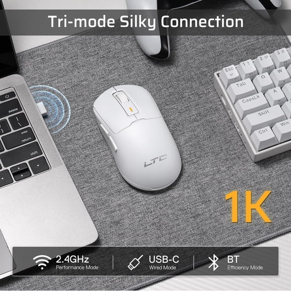 TYFRW-GM024 Tri-Mode Wireless Gaming Mouse, 59g Ultra-Light Ergonomic Gaming Mouse 2.4Ghz/BT/Wired, 6-Level DPI 8000 Max, 1000Hz, 5 Programmable Buttons, Pro Software