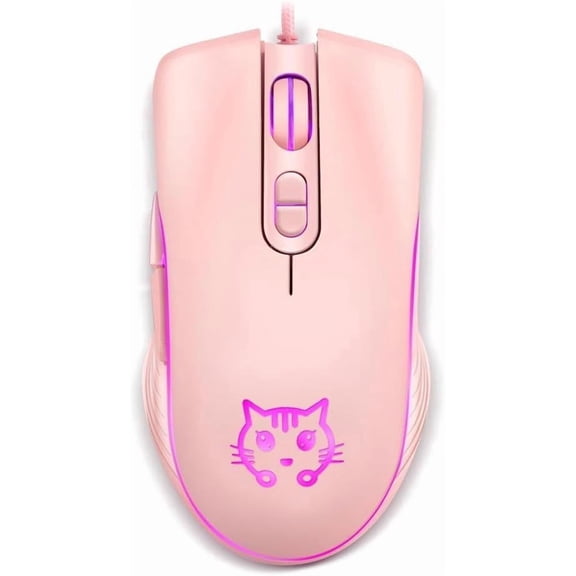 TYFRW-Gaming Wired USB Mouse, 2400DPI 4 Adjustable Levels, Ergonomic Slient Mouse for PC/Desktop/Laptop - Pink Cat