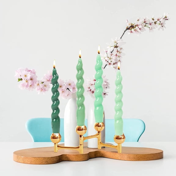 TYFRW-Green Spiral Taper Candles Conical Stick Candles Handmade Twisted Candles-Set of 4 for Decoration Weddings Party Church-Unscented Dripless Candles,7.5inch(A-Gradient Green)