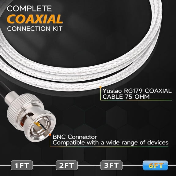 TYFRW-HD-SDI 3G SDI Cable 6FT BNC Male to Male Connector RG179 Coax Cable 75 Ohm for Camera BMCC Video CCTV Monitor SDI Converter Splitter etc. 1-Pack