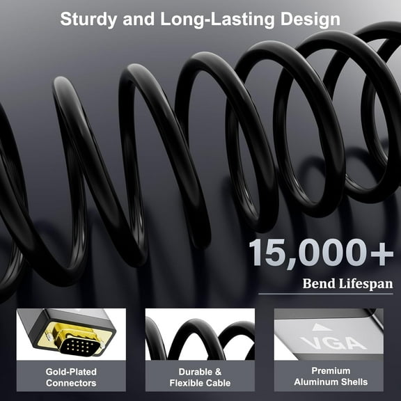 TYFRW-HDMI to VGA Cable 20 FT, Uni-Directional HDMI (Source) to VGA (Display) Cable, Black Male to Male Cord, Gold-plated Connectors, Aluminum Shells, for PC, Desktop, Laptop, Monitor, Projector, HDT