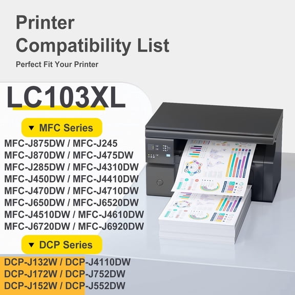 TYFRW-High Yield LC103XL Ink Cartridges, Replacement for Brother LC101 LC103 Ink 4 Pack, Compatible for Brother MFC-J870DW MFC-J6920DW MFC-J6520DW MFC-J450DW MFC-J470DW Printers, Upto 600 Pages
