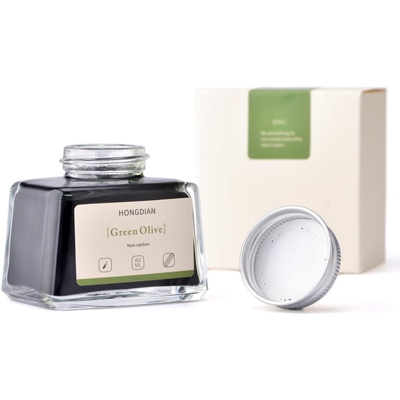 TYFRW-Hongdian Fountain Pen Bottled Ink Green Oliver Color, 60ml Non Carbon Inkwell Bottle, Artist Calligraphy Ink