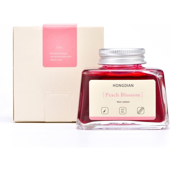 TYFRW-Hongdian Fountain Pen Bottled Ink Peach Blossom Color, 60ml Non Carbon Inkwell Bottle, Artist Calligraphy Ink