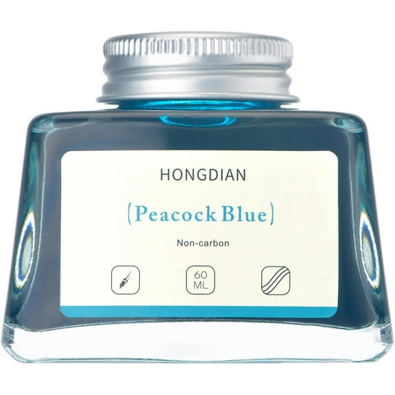 TYFRW-Hongdian Fountain Pen Bottled Ink Peacock Blue Color, 60ml Non Carbon Inkwell Bottle, Artist Calligraphy Ink