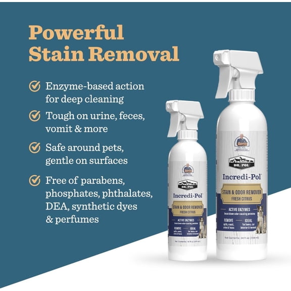 TYFRW-Incredi-Pol Stain & Odor Remover | Eliminates Dirt, Urine & Feces | Safe and Effective Around Pets & Their Favorite Spots | Trigger Spray for Easy Use | 24 oz | Fresh Citrus
