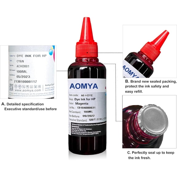 TYFRW-Ink Refill Kit 100ml for HP 67 61 65 60 62 63 910 920 901 902 932 933 934 940 952 94 95 96 Inkjet Printer Cartridges Refillable Ink Cartridges CIS CISS System 4 Color Set with 4 Syringes