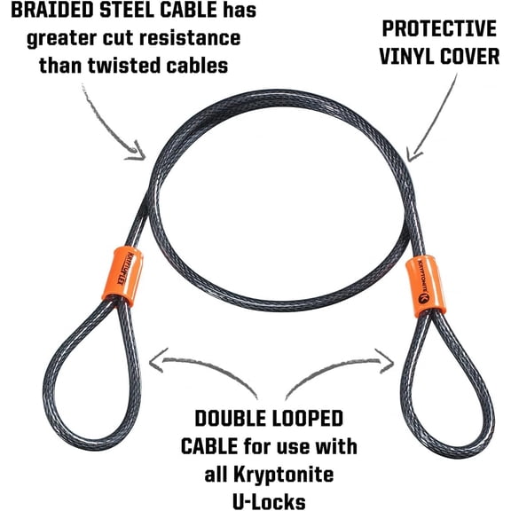TYFRW-KryptoFlex 525 Double Loop Security Cable, 2.5 FT Long Braided Steel Flex Bike Lock Anti-Theft Cable with Looped Ends for Outdoor Equipment,5mm Thick