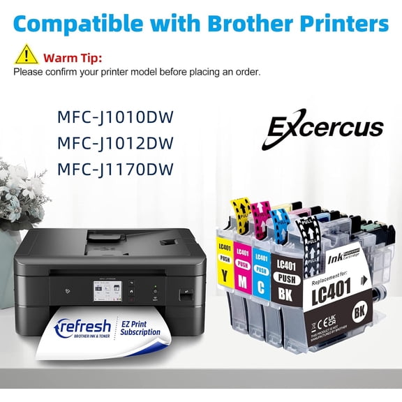 TYFRW-LC401Compatible Ink Cartridge Replacement for Brother LC401 LC 401 to use with Brother MFC-J1010DW MFC-J1012DW MFC-J1170DW J1010 J1012D J1170 Printer (4-Pack, Black,Cyan,Magenta,Yellow)