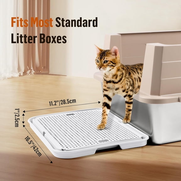 TYFRW-Large Cat Litter Box Step Mat, 16.5"x11.2" Cat Ramp Stairs, Cat Litter Catcher for Self-Cleaning Litter Box, Cats Pedal Step Stool Ideal for Kitten & Older Cats (White)