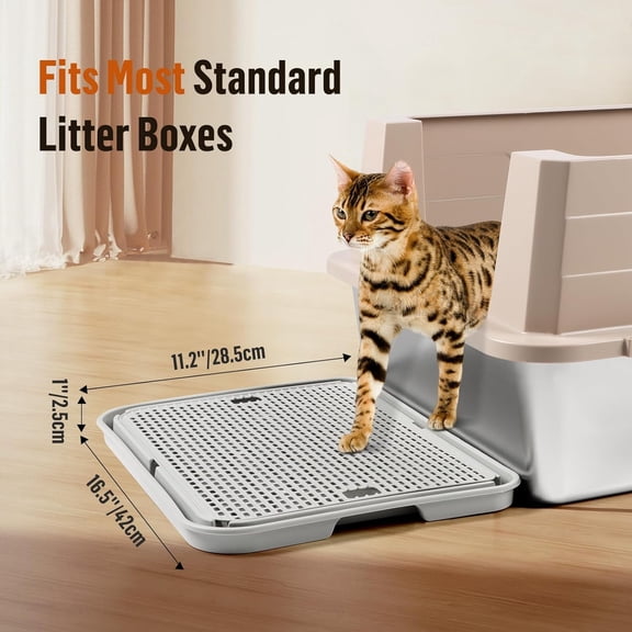 TYFRW-Large Cat Litter Box Step Mat, 16.5"x11.2" Cat Ramp Stairs, Cat Litter Catcher for Self-Cleaning Litter Box, Cats Pedal Step Stool Ideal for Kitten & Older Cats (Light Grey)