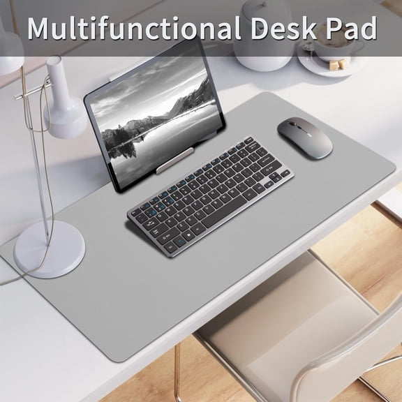 TYFRW-Large Desk Pad, Grey Desk Mat, Desk Pads on Top of Desks, Computer Mat Non-Slip, Desk Blotter Waterproof, Easy to Clean - Light Grey (31.5 x 15.7 Inches)