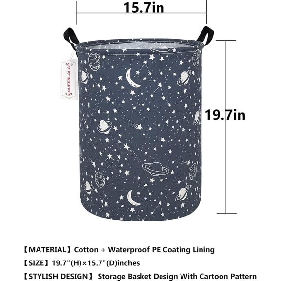 TYFRW-Large Storage Basket,Laundry Hamper/Bathroom/Home Decor/Collapsible Round Storage Bin,Boys and Girls Hamper/Boxes/Clothing(Round-blue-starry sky)