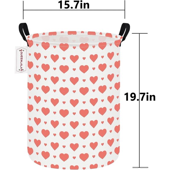 TYFRW-Large Storage Basket,Laundry Hamper/Bathroom/Home Decor/Collapsible Round Storage Bin,Boys and Girls Hamper/Boxes/Clothing(Round-Pink Heart)