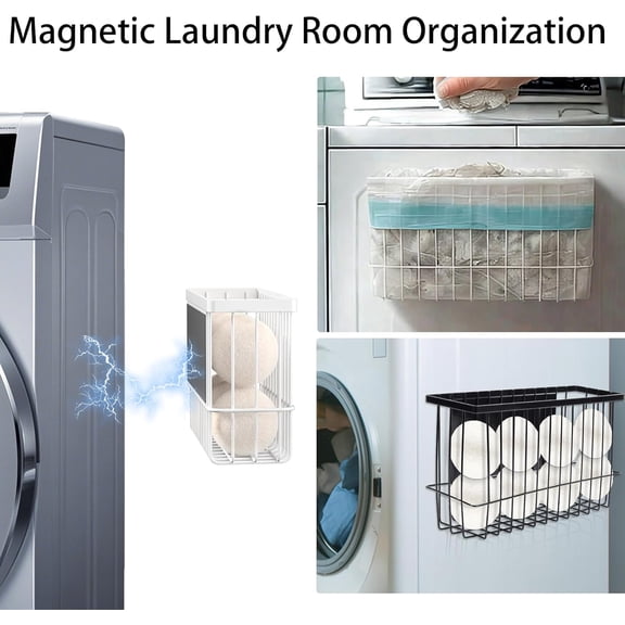 TYFRW-Laundry Room Organization & Storage Magnetic Basket Shelf Dryer Ball Lint Bin File Holder Container for Fridge & Washer